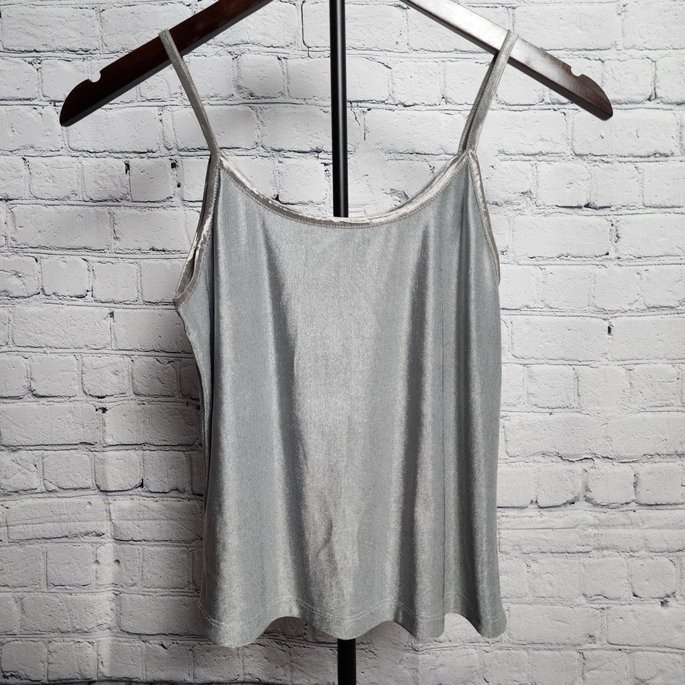 Pandora Vintage 80s Silver Metallic Spaghetti Strap Crop Top Galactic USA Made L